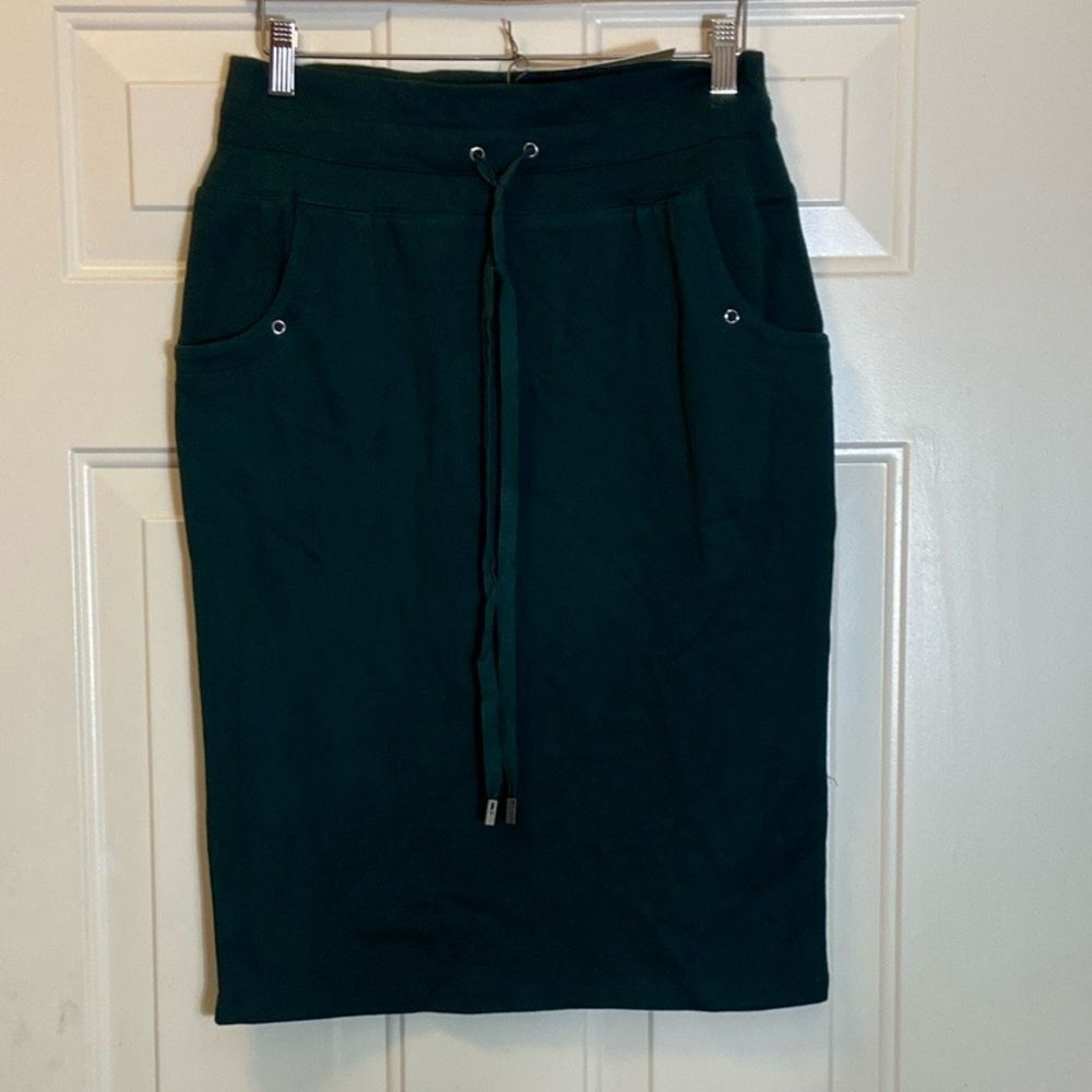 Spiegel Sportive Cotton Knit Green Midi Pencil Skirt for Work Size M